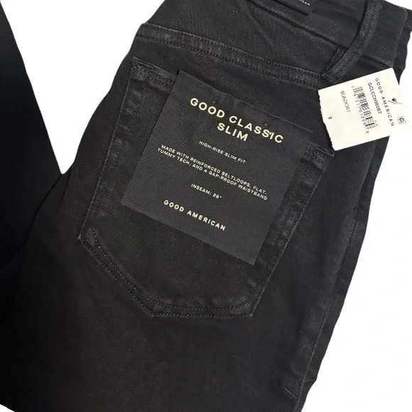 Good American Good Classic Chewed Hem Slim Straight Jeans - Picture 3 of 4